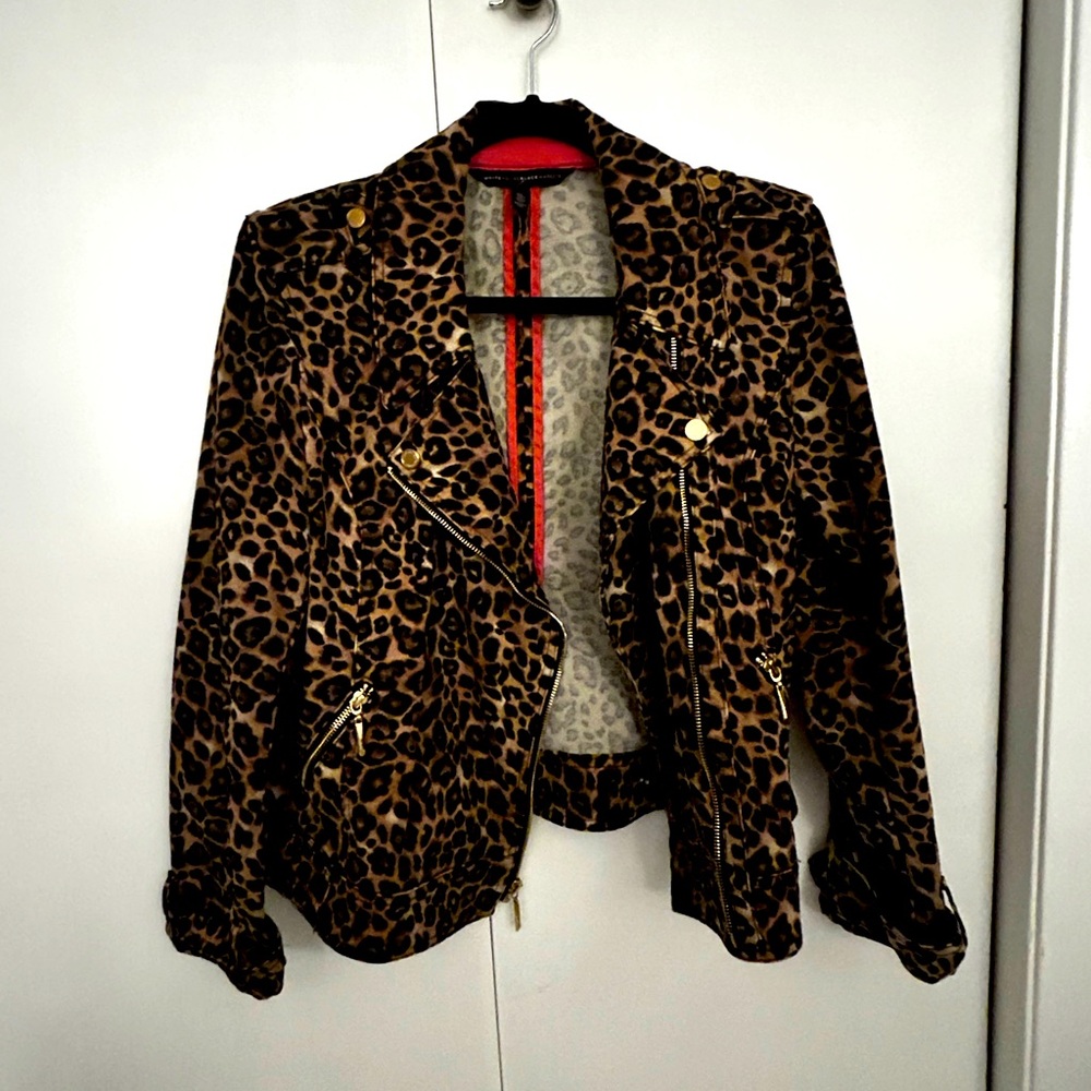 The White House Black Market cheetah print moto jacket